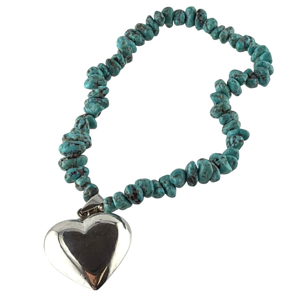 Vintage Turquoise Nugget and Sterling Silver Heart Bracelet
